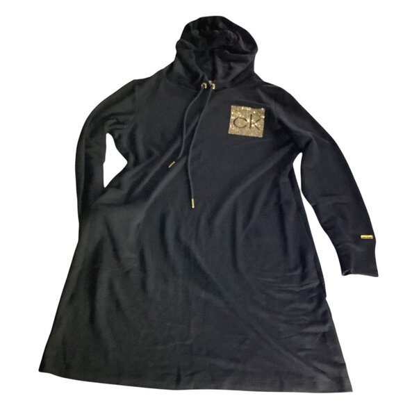 Calvin Klein Side Logo Hoodie Black Dress Womens Size L Long Sleeve - Picture 1 of 16